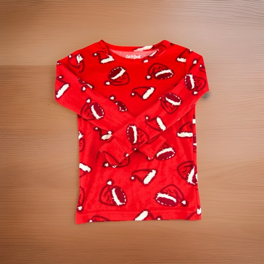 Cat‎ & Jack Kids Fleece Pajama Set 6 Santa Hat Red Christmas Sleepwear Holiday